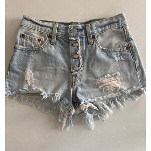 Levis 501 Women's Light Wash Distressed High Rise Denim Shorts Sz 24 32317-0042